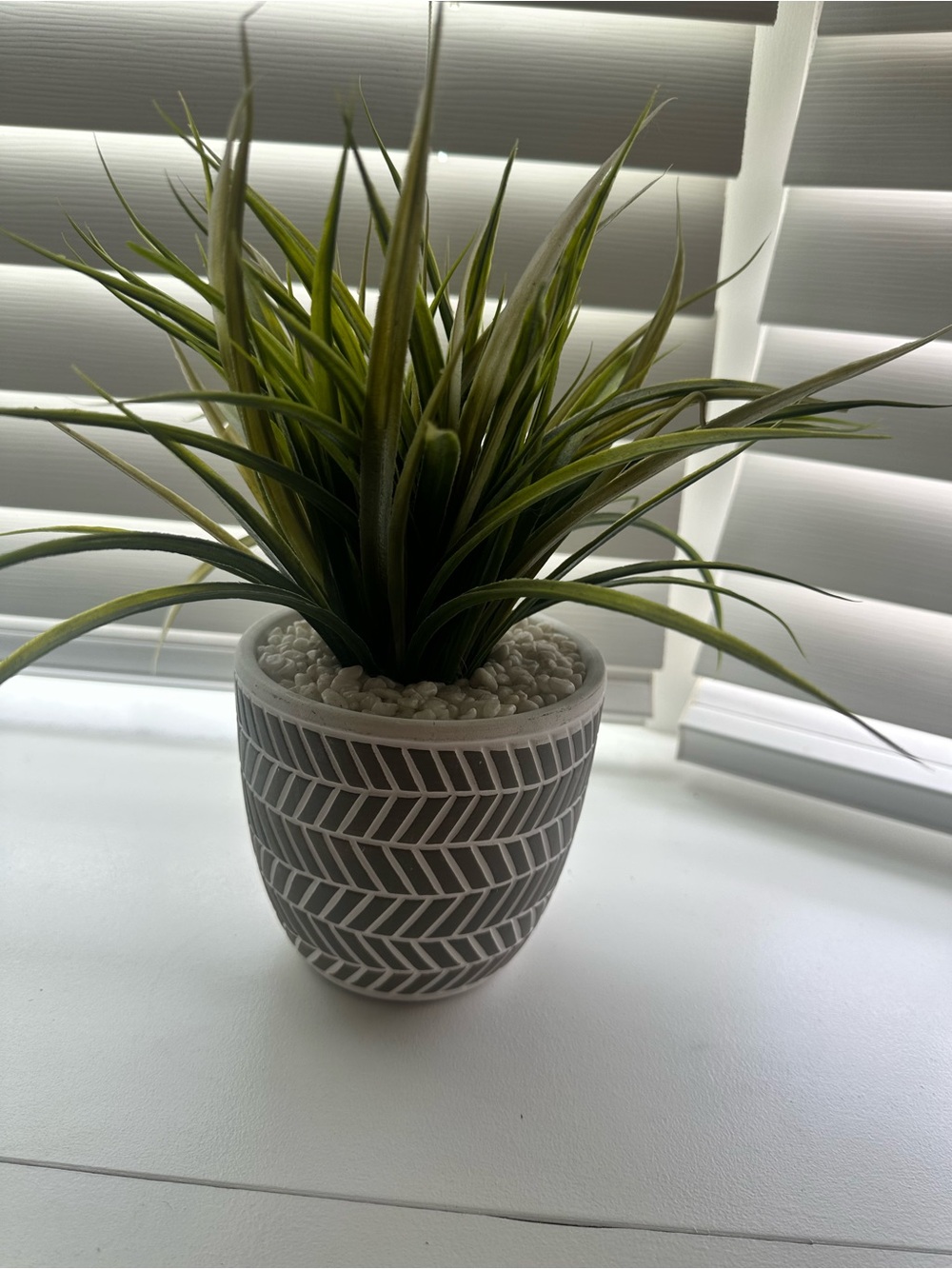 Target Green Faux Grass Plant in Gray Patterned Pot
